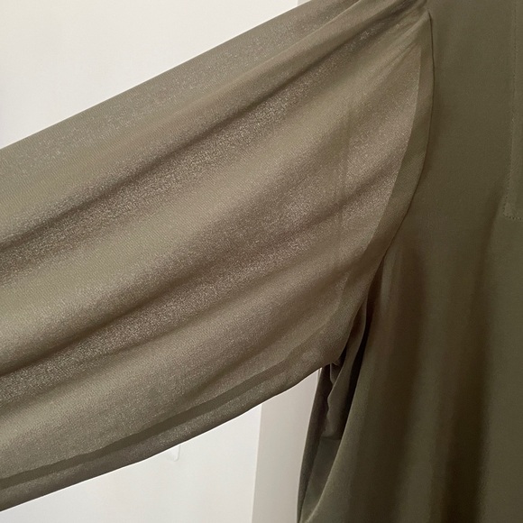 Calvin Klein olive sheer sleeve blouse - Picture 2 of 5